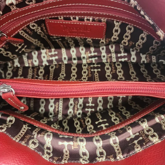 Tignanello Red Pebbled Leather Tote Shoulder Bag Silver Hardware Excellent Cond - Picture 10 of 13